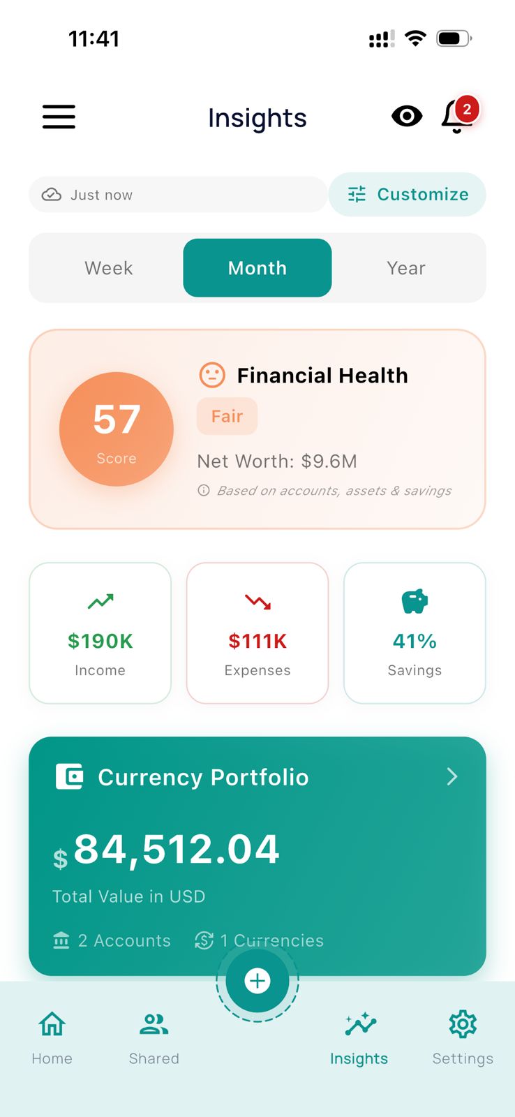 Financial health score and insights dashboard