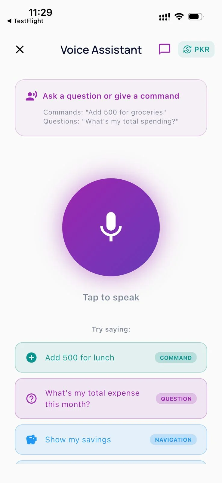 Voice assistant for adding expenses